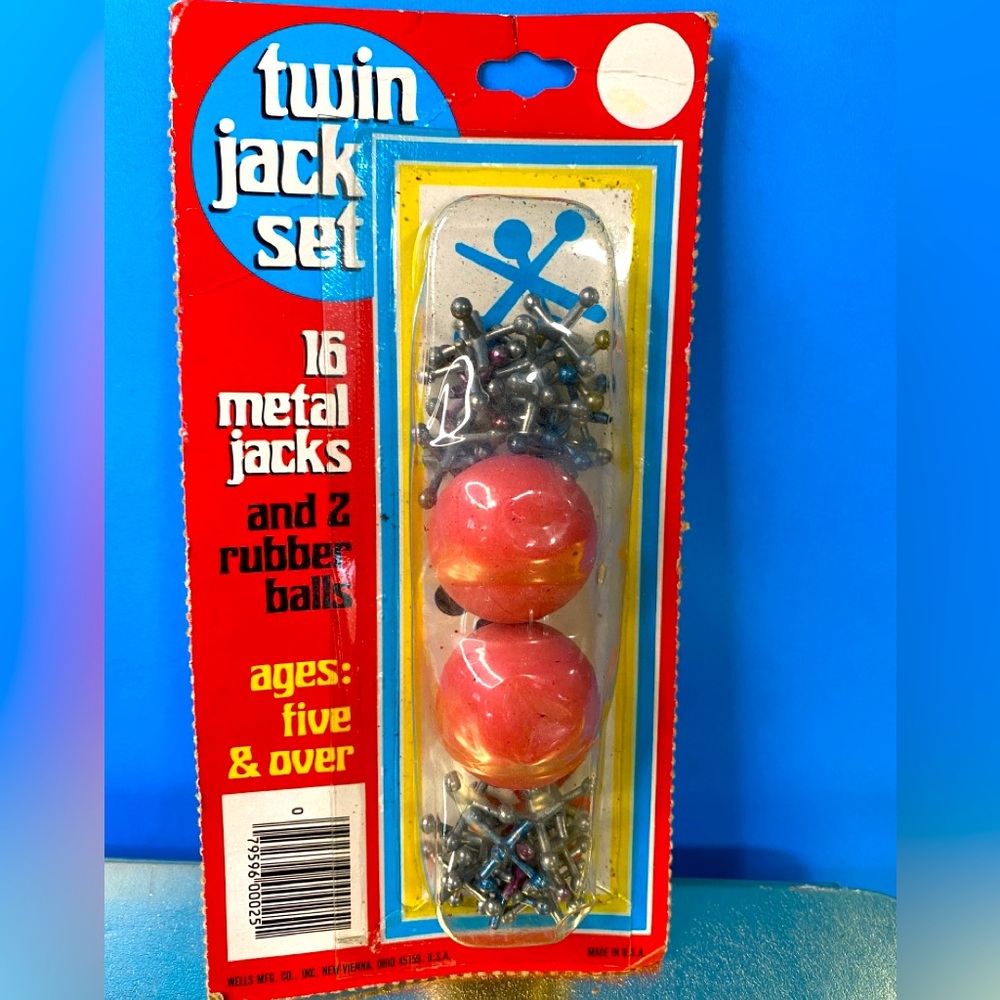 Vintage Twin Jack Set with Red Rubber Balls & Metal Jaks Game